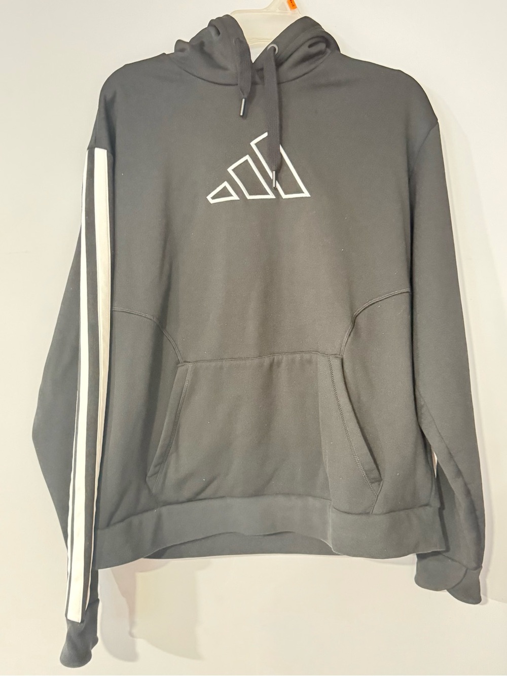 Adidas Women’s Black Pullover Fleece Hoodie with White Stripes Size XL